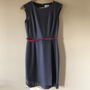 Calvin Klein Grey Pinstripe Dress w/Red Belt Sz. 4
